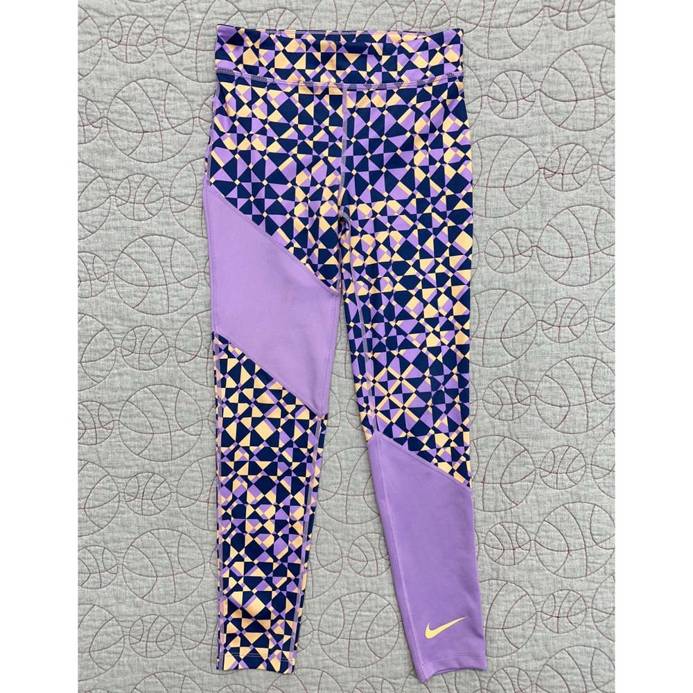 Nike Training Tights Purple Geometric Dri-FIT / Girls' Large